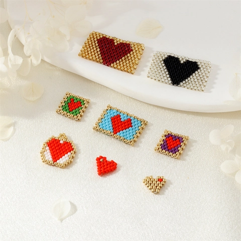 Heart Charms Hand Woven Glass Seed Beads Geometric Colorful Pendant For DIY Jewelry Making Necklaces Earrings Accessories