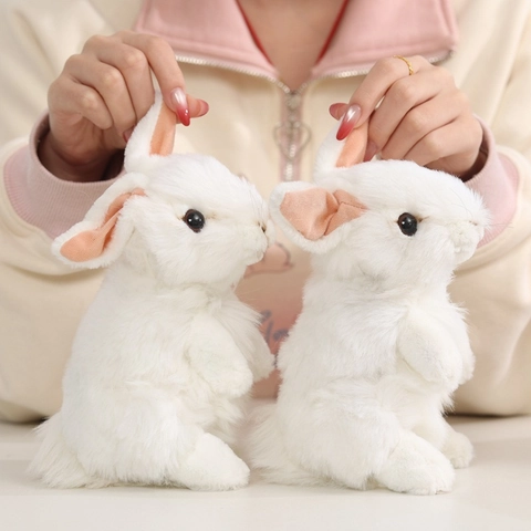 Peluche Di Coniglio Realistico Pelliccia Sintetica Bianca Bambola Di Coniglietto In Piedi Animale Di Peluche Decorazione Casa
