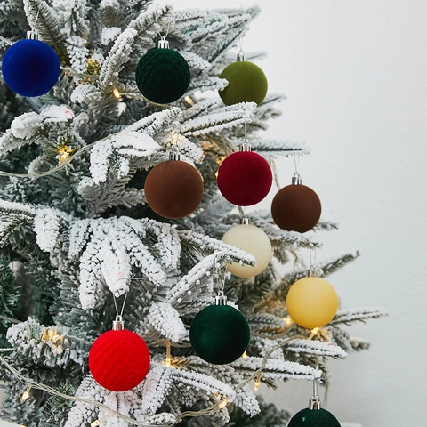 Christmas Ball Ornaments Flocked Velvet Plastic Geometric Textures Festive Tree Hanging Decorations Vintage Multi Color