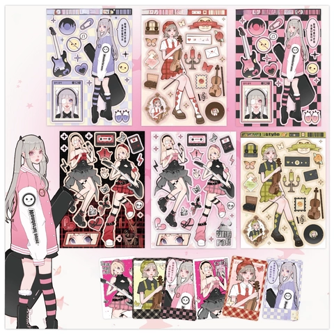 Adesivi Ragazza Anime Cartone Animato Stile Y2K Sottocultura Decalcomanie Decorative Per Scrapbooking Diario Laptop Custodia Telefono