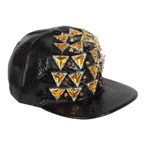 Gorra Snapback Punk Cuero Sintético Textura Piel De Serpiente Remaches Diamantes De Imitación Decoración Evil Eye Hip Hop Streetwear
