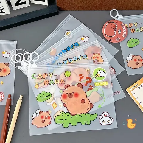 Estuche De Lápices Capybara Transparente Kawaii Bolsa De Almacenamiento De PVC Impermeable Bolsa Para Documentos Esmerilada