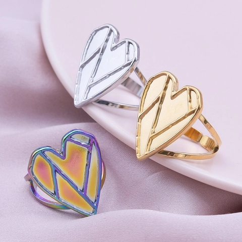 Bague Coeur Géométrique 304 Acier Inoxydable Anneau Ouvert Réglable Bijoux Unisexe Mode Streetwear Cadeau Accessoire