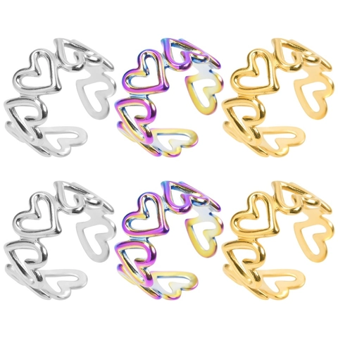 Anillo Abierto De Corazón Hueco Acero Inoxidable Ajustable Minimalista Banda Dulce Joyería Chapada Al Vacío Para Mujer