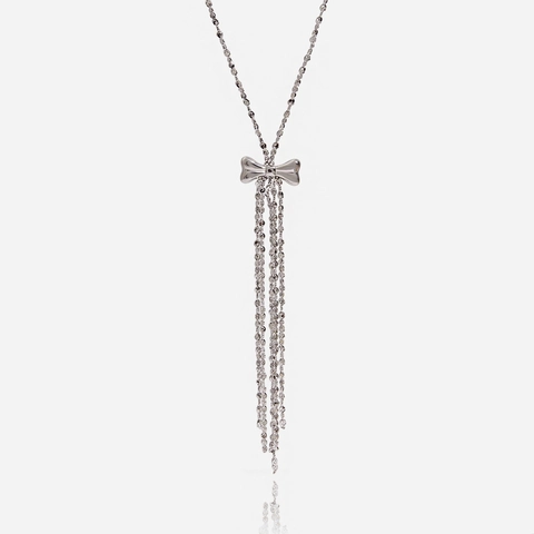 Collar Con Colgante De Lazo Y Borla De Acero Inoxidable Estilo Y2K Dulce Cadena Larga Para Suéter Para Mujer Joyería Elegante