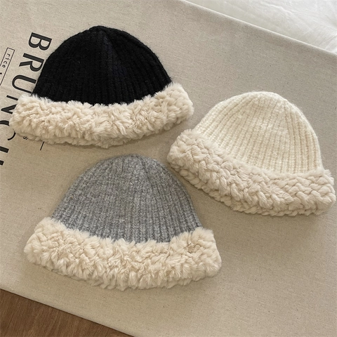 Cappello Invernale Caldo in Maglia da Donna Con Bordo in Pelliccia Sintetica Cappello a Secchiello Antivento Outdoor Moda