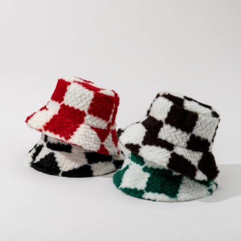 Cappello Da Pescatore Peluche Pelliccia Sintetica Motivo Scacchiera Caldo Antivento Accessori Invernali Per Donne Uomini