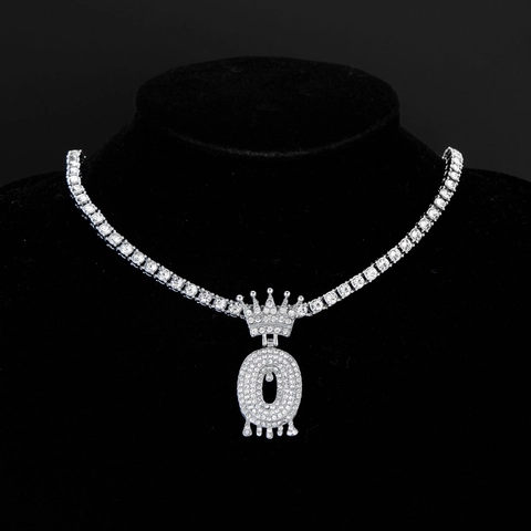 Collar Con Colgante De Letra Hip Hop Iced Out Aleación Diamantes De Imitación Corona Diseño Drip Joyería Para Mujeres Hombres