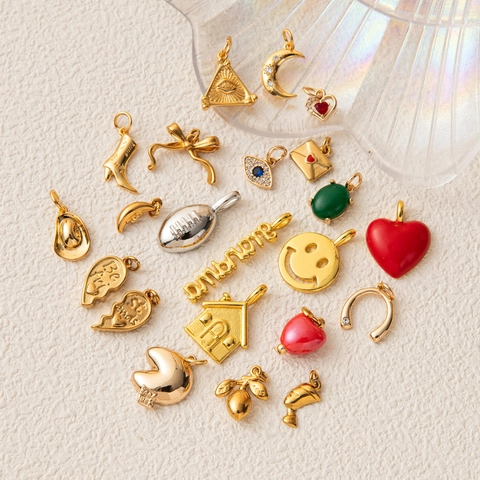 Copper Pendants 18K Gold Plated Enamel Zircon DIY Charms For Jewelry Making Women Heart Moon Evil Eye Fashion Accessory