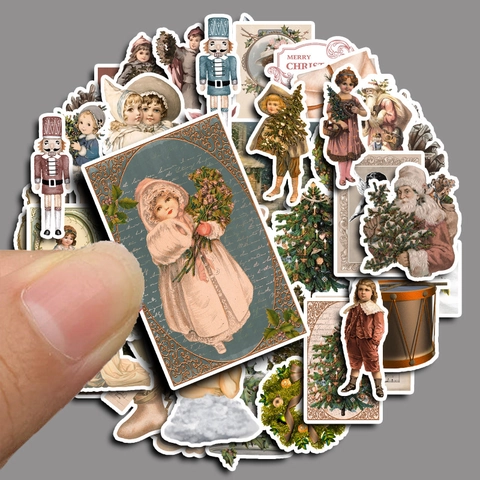 Vintage Christmas Stickers Waterproof Victorian Santa Claus Nutcracker Decals For Scrapbooking Journal Laptop Suitcase Retro Festive