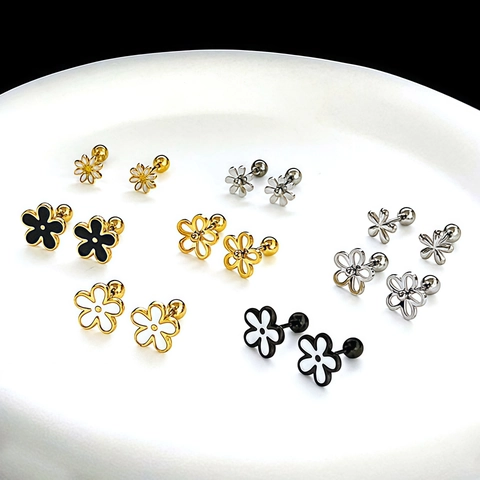 Daisy Flower Stud Earrings Stainless Steel Screw Back Hollow Floral Tiny Minimalist Jewelry For Women Teen Girls