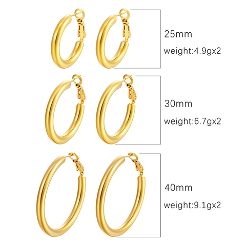Orecchini A Cerchio In Acciaio Inossidabile Solido Placcato Oro 18K Tondo Geometrico Stile Retro Accessorio Moda Donna