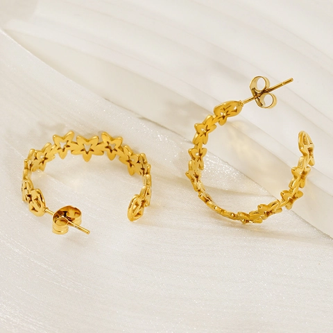Orecchini A Cerchio Geometrici Acciaio Inossidabile Placcato Oro 18K Cavi Forma C Stella Trifoglio Moda Per Donna