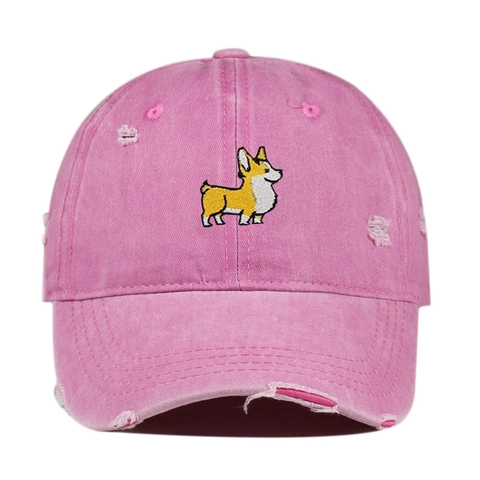 Berretto da Baseball in Cotone Lavato Vintage Effetto Consumato Ricamo Cane Corgi Cappellino Trucker Parasole per Donna Uomo Casual Esterno