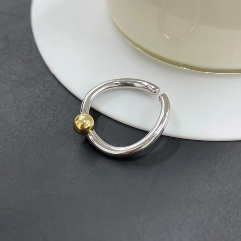 Bague Ouverte Torsadée Minimaliste En Argent Sterling 925 Avec Perle Dorée Bicolore Réglable Bijoux Géométriques Pour Femmes
