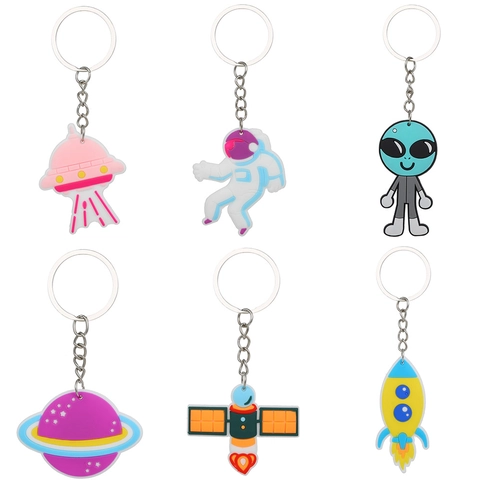 Space Astronaut Alien Rocket UFO Planet Silicone And Metal Keychain Cartoon Bag Pendant Keyring Novelty Gift