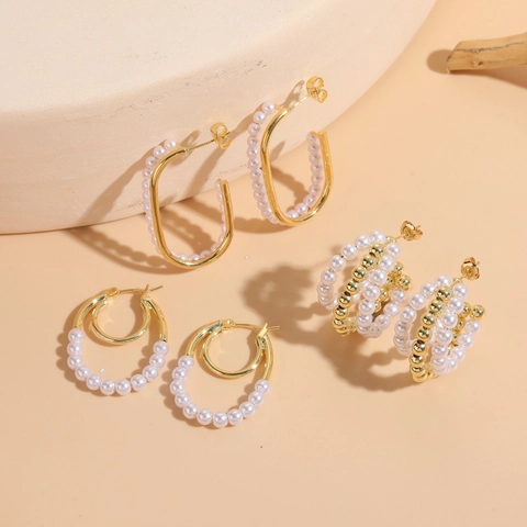 Orecchini A Cerchio Con Künstliche Perle Lusso Retrò Francese Gioielli Forma C Con Perno In Rame Per Donna Stile Elegante