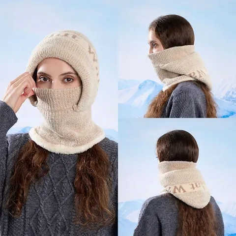 Pasamontañas De Punto Para Mujer Forro Polar Invierno Cálido Calentador De Cuello Máscara Cortavientos Protección De Oídos Grueso