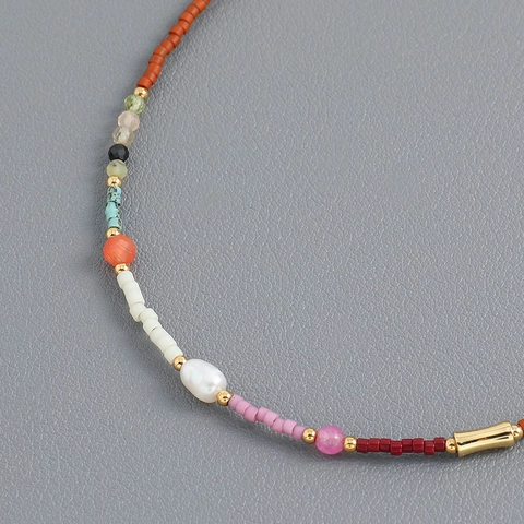 Bohemian Multicolored Handmade Beaded Necklace With Natural Stone Freshwater Pearl Shell Choker Ethnic Retro Jewelry For Women