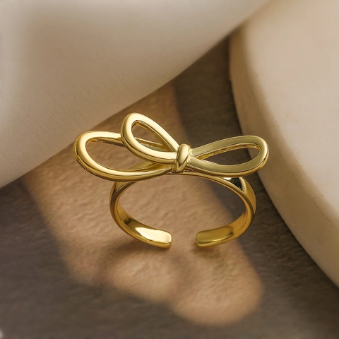 Holle Strik Open Ring 18K Verguld Koper Verstelbaar Vingerring Minimalistisch Frans Retro Sieraden Voor Dames