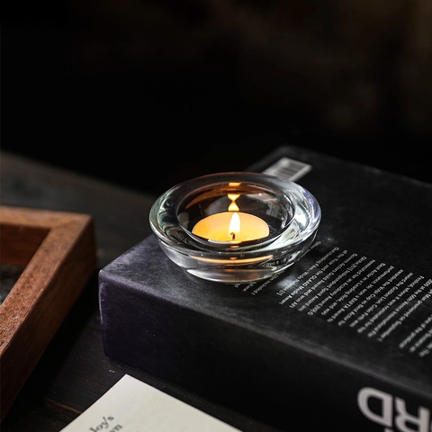 Zen Crystal Glass Tealight Candle Holder Thickened Transparent Desktop Decor Modern Elegant Style Home Bar Wedding