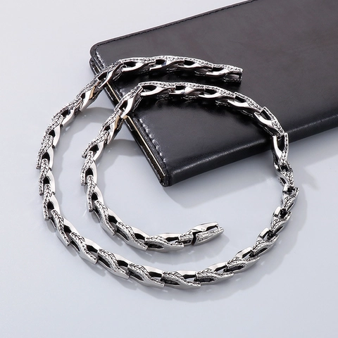 Collana A Catena In Osso Di Serpente Da Uomo Acciaio Inossidabile 316L Texture Scaglie Di Drago Gioielli Punk