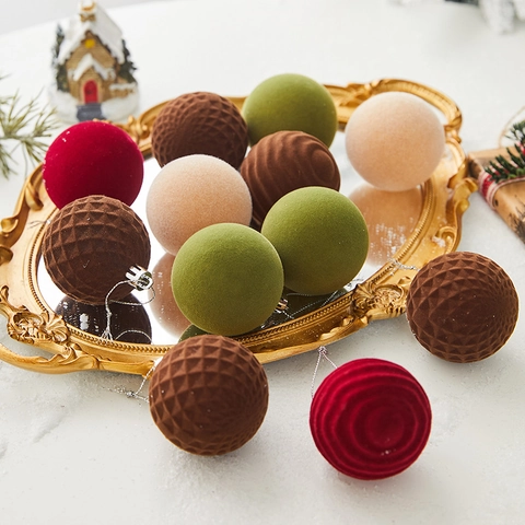 Ornamenti Natale Palle Velluto Floccato Plastica Cuore Fiocco Forme Decorazione Appesa Albero Festiva
