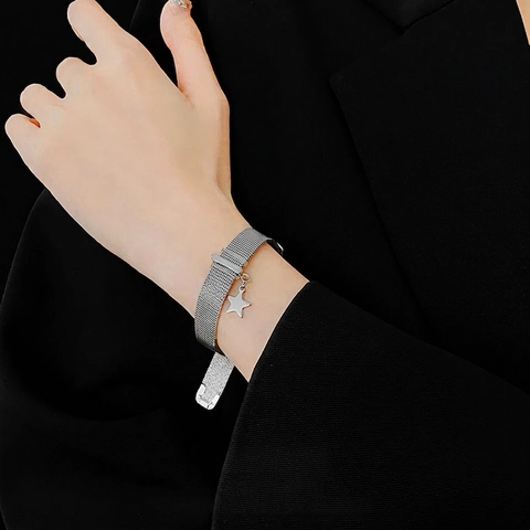 Mode Legering Ster Hanger Mesh Band Armband Voor Vrouwen Koreaanse Stijl Milanees Gevlochten Verstelbare Gesp Minimalistische Sieraden