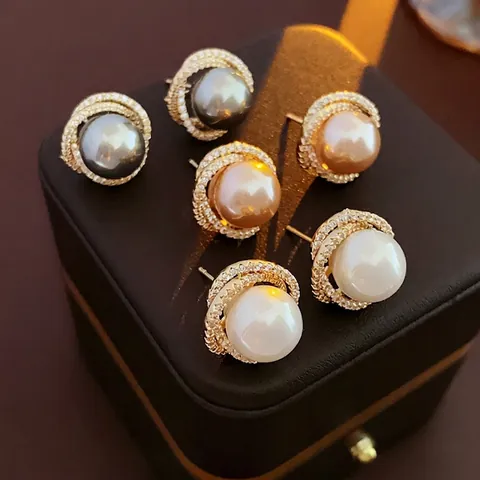 Elegante Kunstpareloorknoppen Met Holle Zirkonia Ring En 925 Sterling Zilveren Oorknopjes Mode Sieraden Voor Dames
