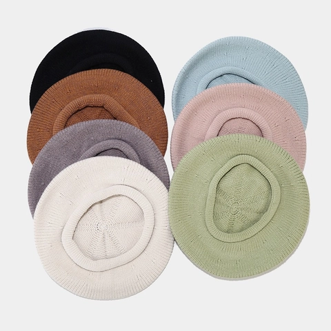 Boina Tejida Para Mujer Invierno Cálido Acrílico Borde Enrollado Estilo Japonés Color Sólido Gorro De Pintor Newsboy