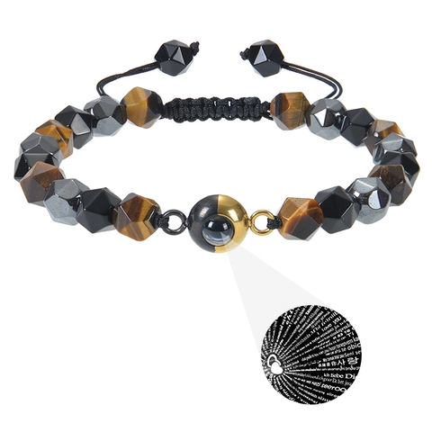 Tiger Eye Obsidian Natural Stone Bracelet With Multilanguage I Love You Projection Stone Hand Woven Braided Rope Jewelry