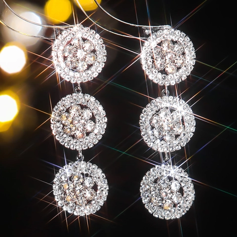 Pendientes de Gota de Diamantes de Imitación de Moda Geométricos Redondos Elegantes Pendientes Largos para Mujer Oro Plata Joyería de Aleación