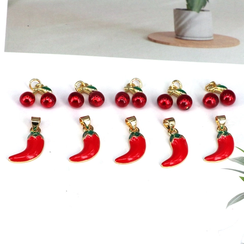Süße Frucht Gemüse Anhänger Kupfer Emaille Kirsche Chili Pendants Für DIY Schmuckherstellung Halskette Armband Ohrring Zubehör