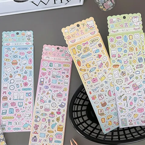 Cartoon Bear Stickers Waterproof PVC DIY Scrapbooking Goo Card Decorative Journaling Decals Kawaii Ins Style For Kids