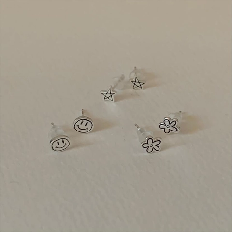 Orecchini A Lobo In Argento Sterling 925 Faccina Sorridente Stella Fiore Stile Coreano Minimalista Gioielli Eleganti Per Donne