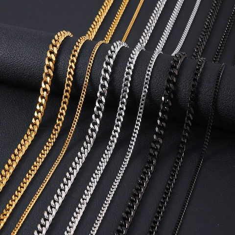 Cuban Link Chain Necklace Bracelet Stainless Steel 18k Gold Plated Polished Jewelry For Men Women Hip Hop Streetwear Punk Durable