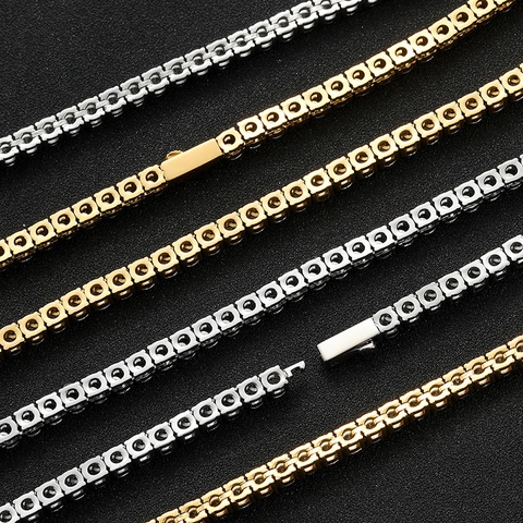 Fashion 316 Stainless Steel Tennis Necklace For Men Women Unisex Zirconia Inlaid Polished Chain Necklace Party Jewelry Gift
