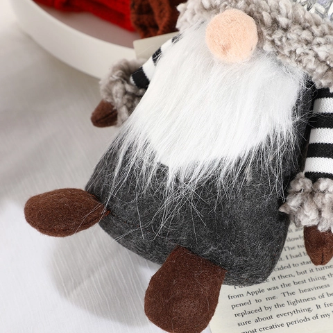 Christmas Gnome Plush Ornament Scandinavian Tomte Nisse Gray Knit Doll With White Beard Braids Winter Home Table Decor