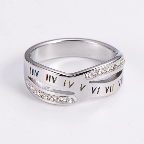 Anello Cavo Numeri Romani Acciaio Inossidabile Strass Fascia Incrociata Gioielli Minimalisti Per Donna Oro Rosa Argento