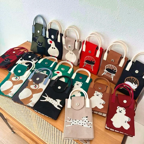 Mini Borsa A Tracolla In Maglia Da Donna Cartone Animato Animale Jacquard Borsa A Mano Portatile Moda
