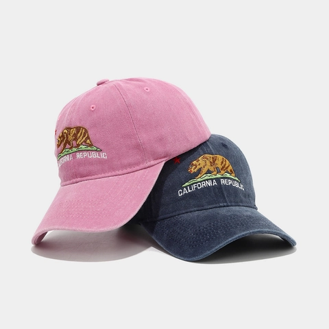 California Republic Bear Embroidery Baseball Cap Washed Cotton Vintage Soft Top Adjustable Sun Hat For Men Women