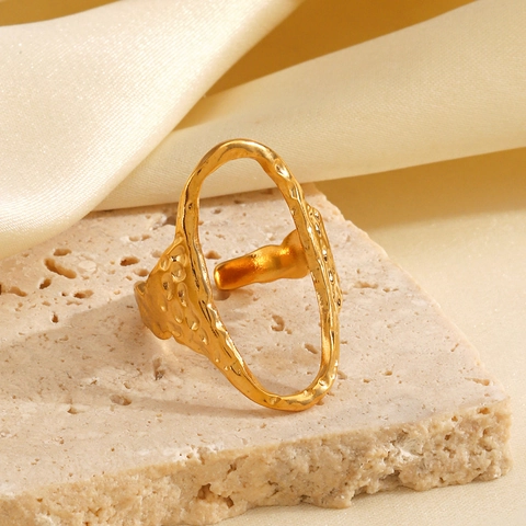 Anillo Abierto Ovalado De Acero Inoxidable Textura Martillada Geométrico Diseño Minimalista Para Mujeres