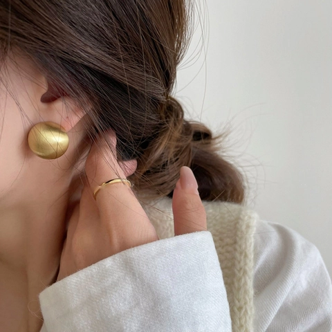 Matte Gold Dome Stud Earrings With Silver Earring Post Brushed Metal Hemispherical Minimalist Geometric Jewelry For Women