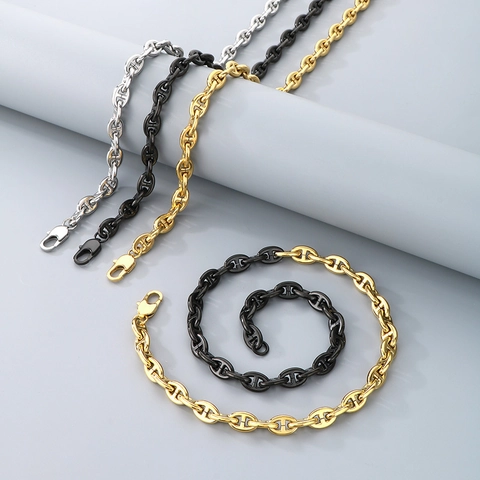 Collier Chaîne Ancre En Acier Inoxydable Bicolore Hip Hop Bijou Maille Nez De Porc Pour Hommes Femmes Style Minimaliste