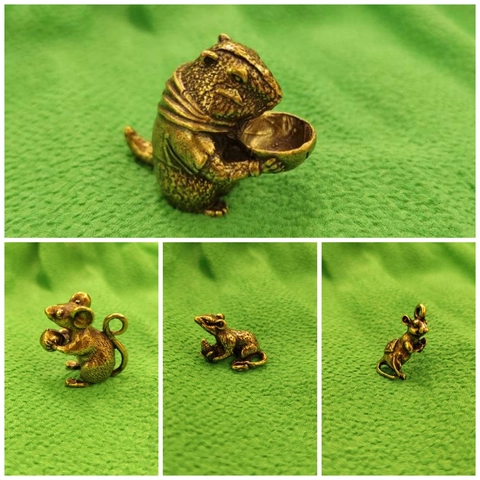 Vintage Brass Alloy Zodiac Rat Mouse Figurine Antique Pendant For Desktop Decor And Keychain DIY Accessories