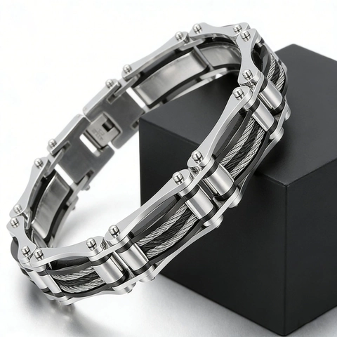 Industrial Mechanical Chain Bracelet Men Stainless Steel Woven Cable Punk Biker Style Masculine Accessories