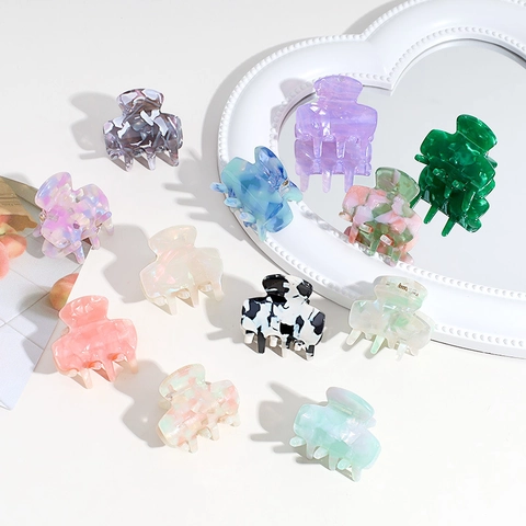 Acetate Hair Claw Clip Mini Marble Tortoiseshell Geometric Small Hairpins For Women Girls Korean Style Elegant Accessory