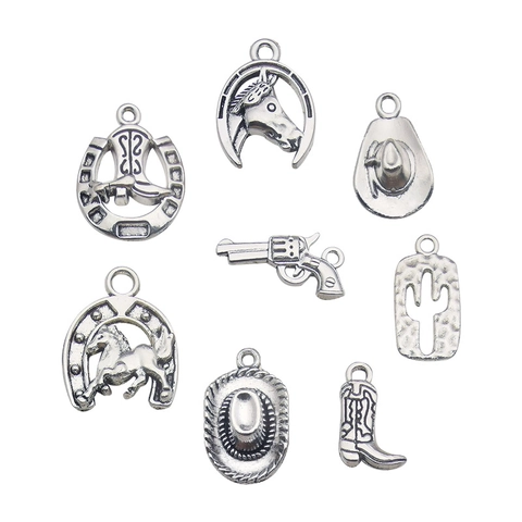 Vintage Western Cowboy Alloy Charms Κάκτος Άλογο Καπέλο Περίστροφο Μπότες Μενταγιόν Για DIY Κατασκευή Κοσμημάτων