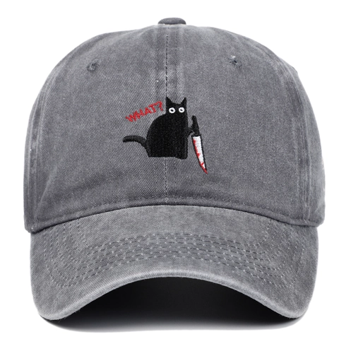 Vintage Gewaschene Baumwolle Baseballkappe Lustige Schwarze Katze Mit Messer Stickerei What Snapback Sonnenschutz Hut Für Herren Damen Outdoor