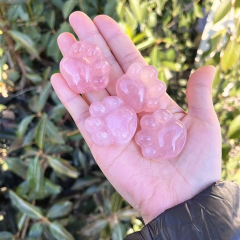 Scultura Di Zampa Di Gatto In Quarzo Rosa Naturale Ornamento Cristallo Lucidato Figurina Animale Arredo Scrivania Regalo